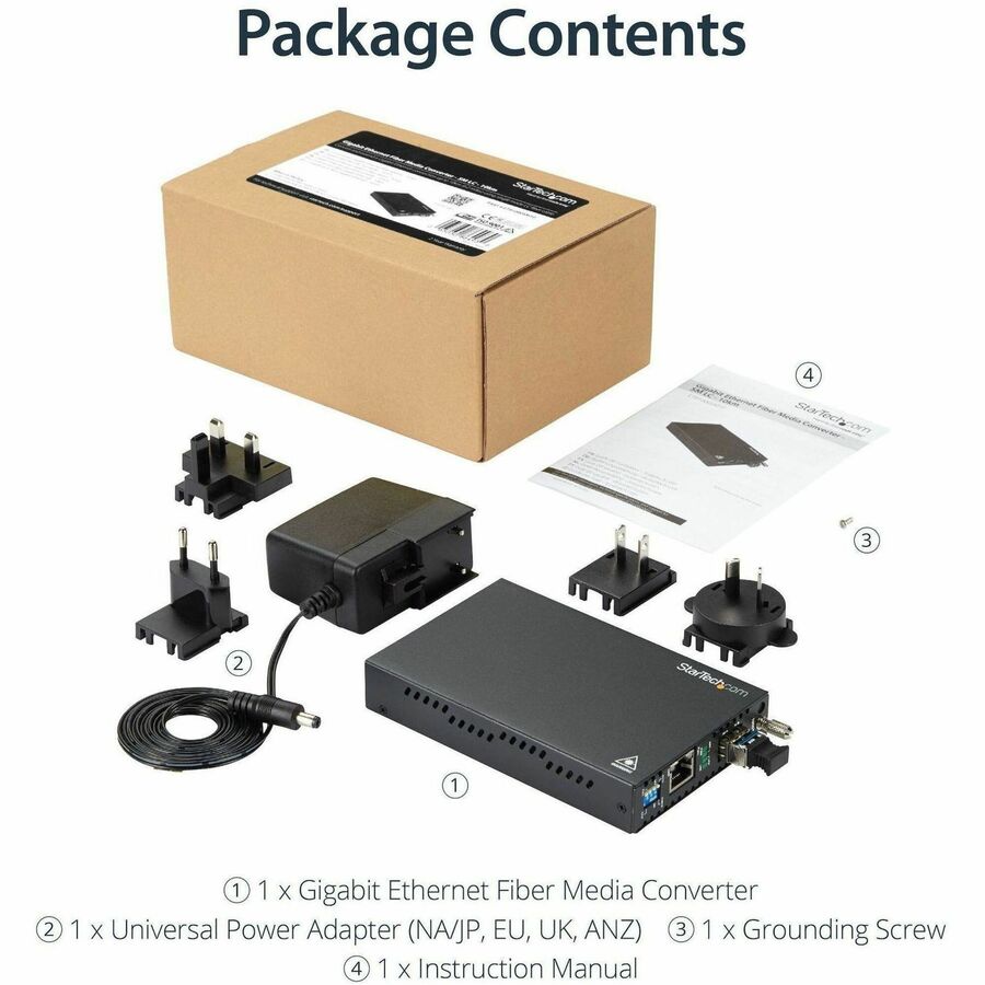 StarTech Gigabit Ethernet Copper-to-Fiber Media Converter, SM LC, 10 km, Ethernet Media Converter, GbE Converter, TAA