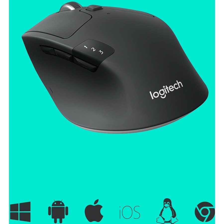 Logitech M720 Triathlon Multi-Device Wireless Mouse, USB Unifying 1000 DPI, 8 Buttons, 2-Year Battery, Compatible with Laptop, PC, iPadOS - Black - Optical - - Bluetooth/Radio Frequency -
