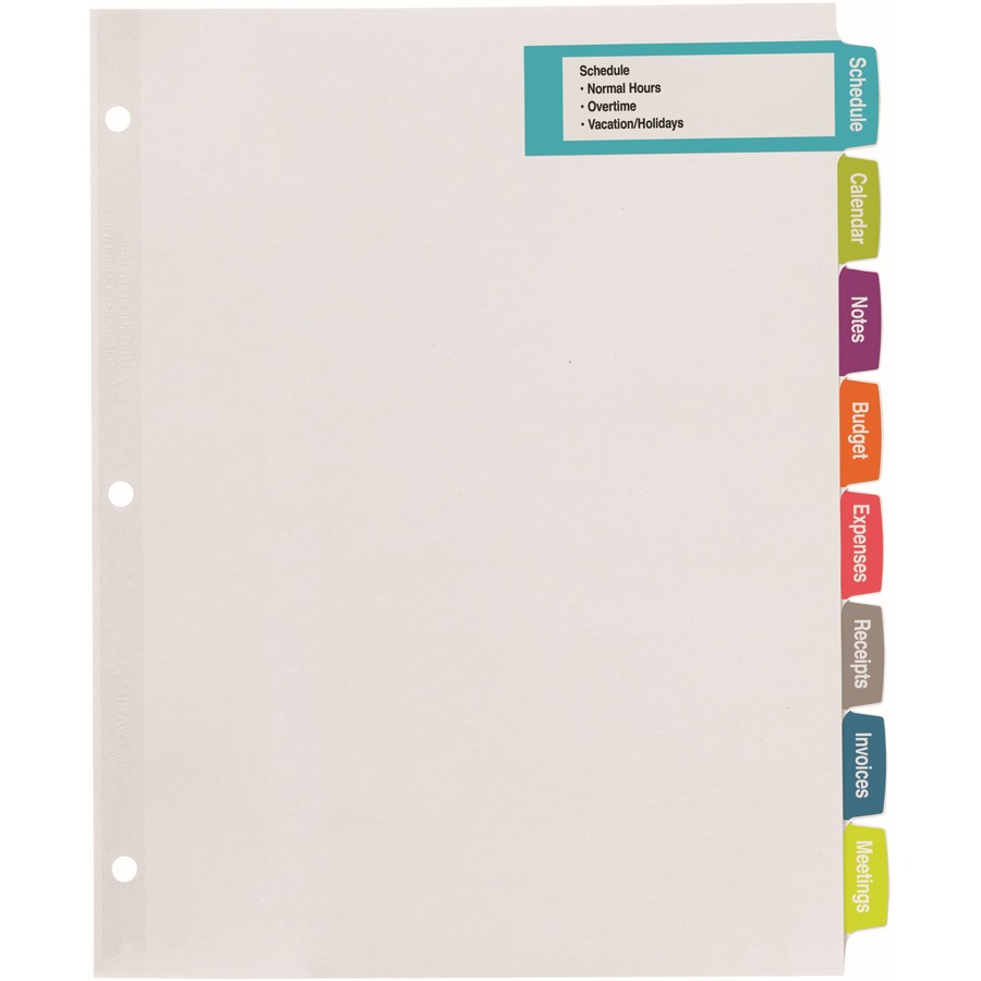 Avery® Big Tab Printable Large White Dividers with Easy Peel, 8 Tabs - 160 x Divider(s) - 8 - 8 Tab(s)/Set - 8.50" Divider Width x 11" Divider Length - 3 Hole Punched - White Paper Divider - White Paper Tab(s) - Insertable Tab Index Dividers - AVE14441