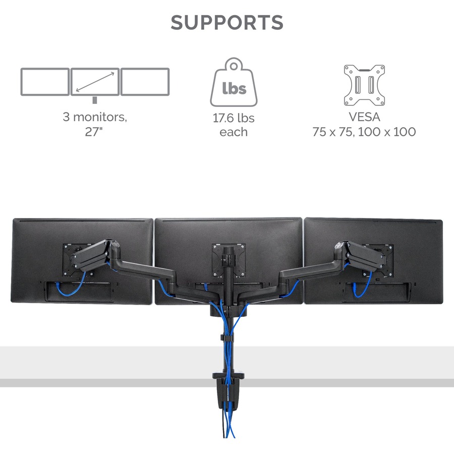 Fellowes Platinum Series Triple Monitor Arm - 3 Display(s) Supported - 90" Screen Support - 27.22 kg Load Capacity - 1 Each = FEL8042601