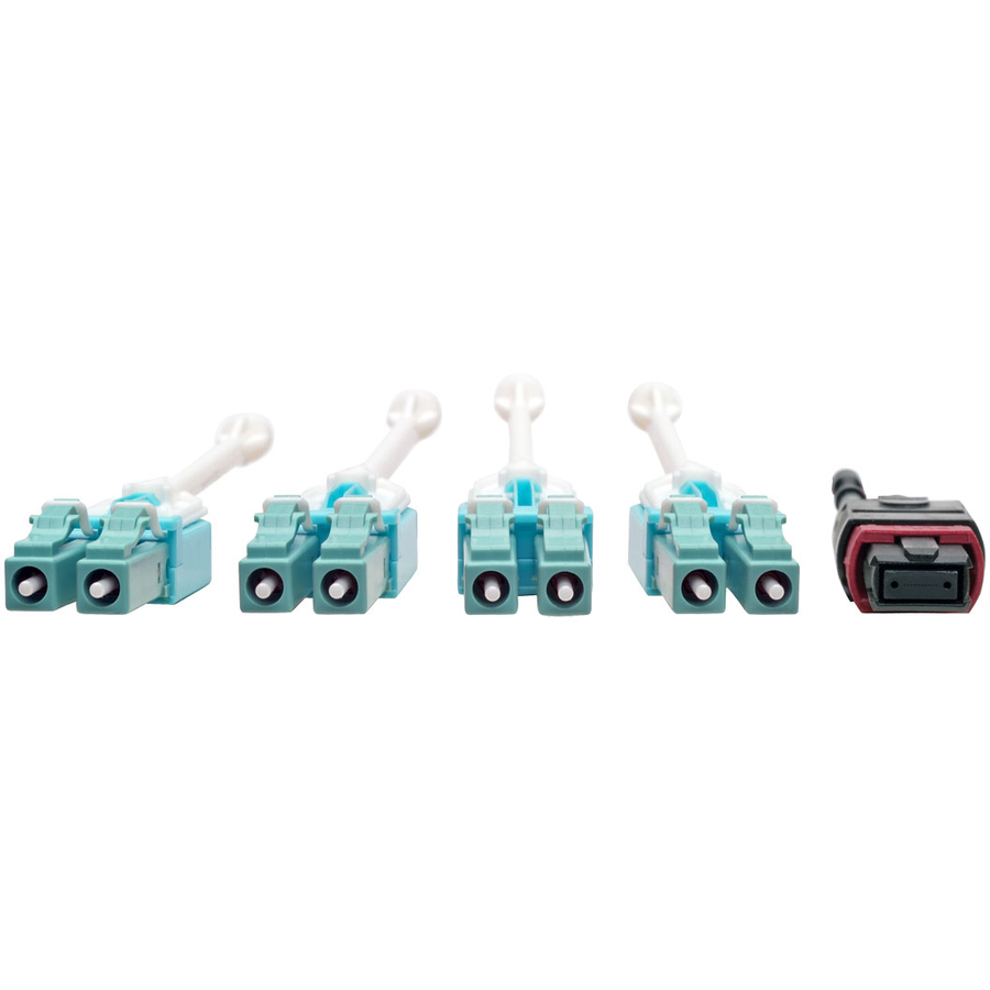 Eaton Tripp Lite Series 40G MTP/MPO to 4xLC Fan-Out OM4 Plenum-Rated Fiber Optic Cable, 40GBASE-SR4, Push/Pull Tabs, Magenta, 1 m