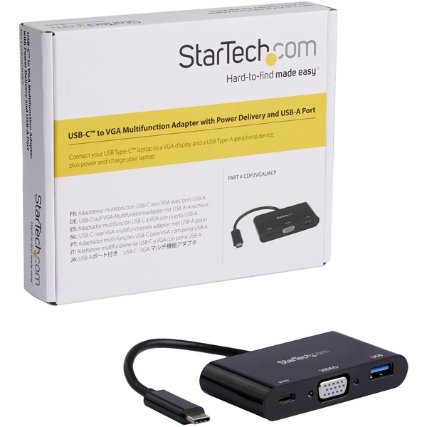 StarTech USB-C to VGA Multifunction Adapter with Power Delivery and USB-A Port - USB Type-C to VGA - USB C Laptop Travel Adapter
