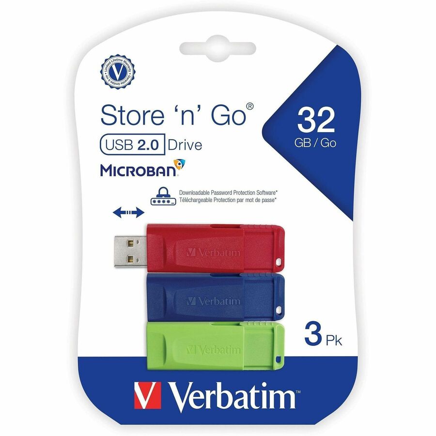 32GB Store 'n' Go&reg; USB Flash Drive - 3pk - Red, Green, Blue - 32GB - 3pk - Red, Blue, Green