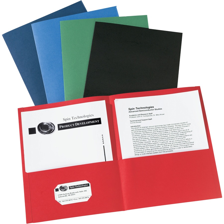 Avery® Letter Pocket Folder - 8 1/2" x 11" - 40 Sheet Capacity - 2 Internal Pocket(s) - Embossed Paper - Assorted - 125 / Carton