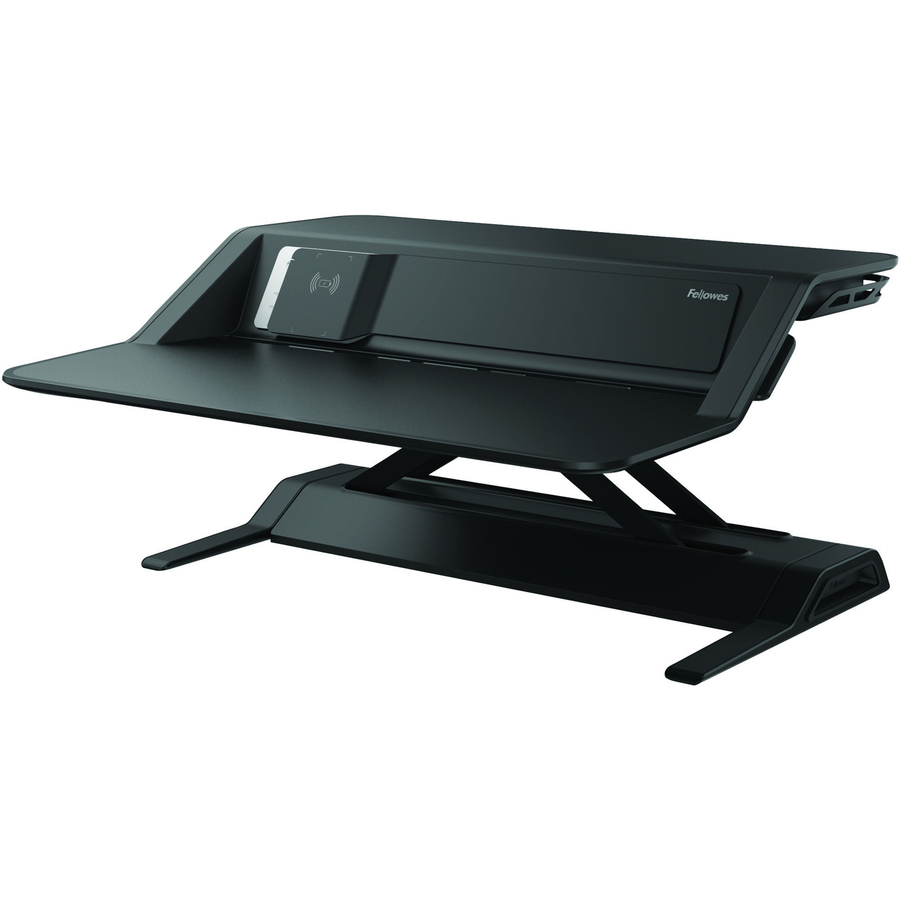 Fellowes Lotus™ DX Sit-Stand Workstation - Black - 35 lb Load Capacity - 5.5" Height x 32.8" Width x 24.3" Depth - Black - Antimicrobial