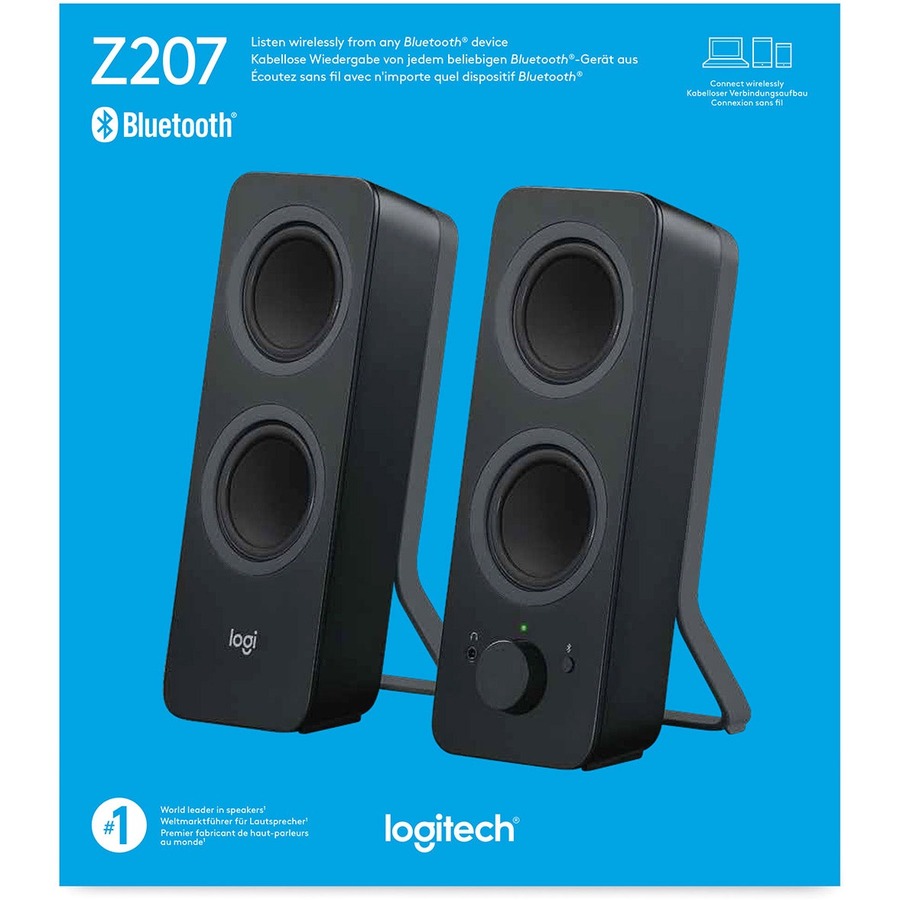 Logitech Z207 Bluetooth Speaker System - 5 W RMS - Black - 2 Pack - Multimedia Speakers - LOG980001294