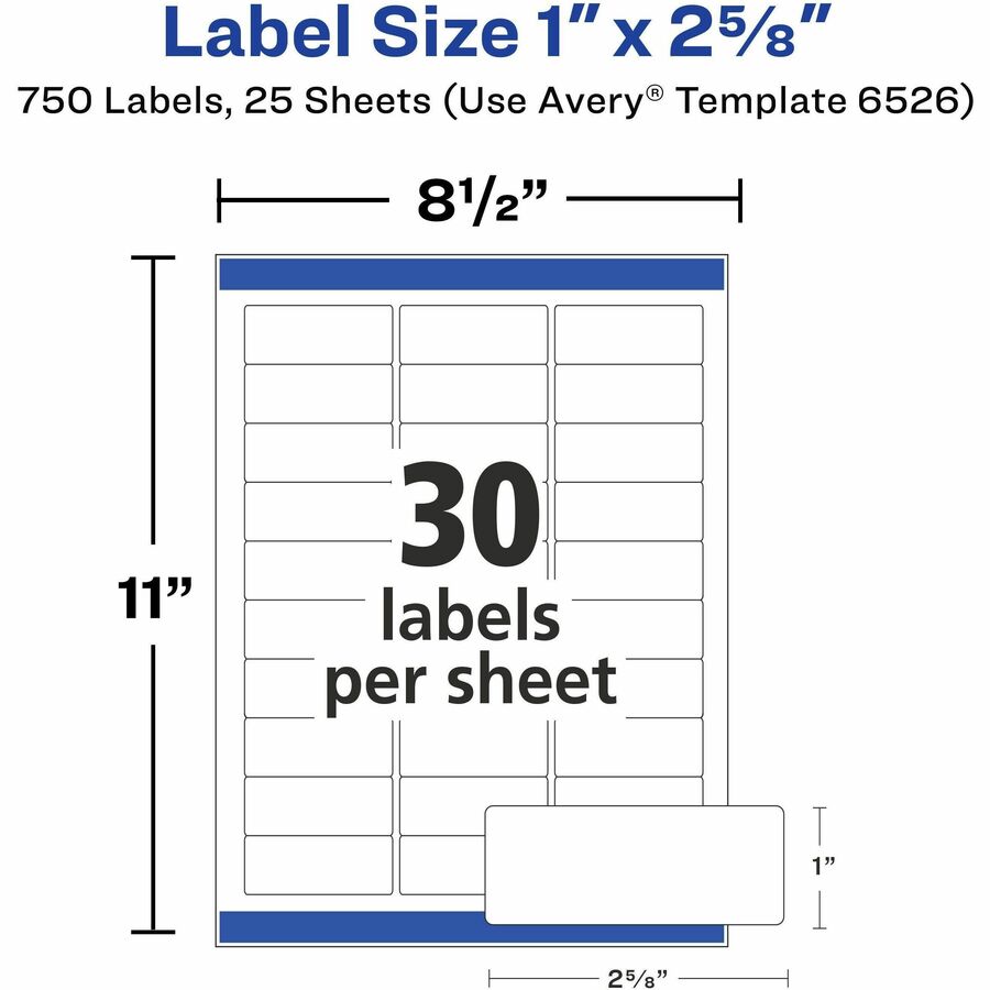 Picture of Avery&reg; Address Labels, Glossy White, 1" x 2-5/8" , 750 Total (6526)