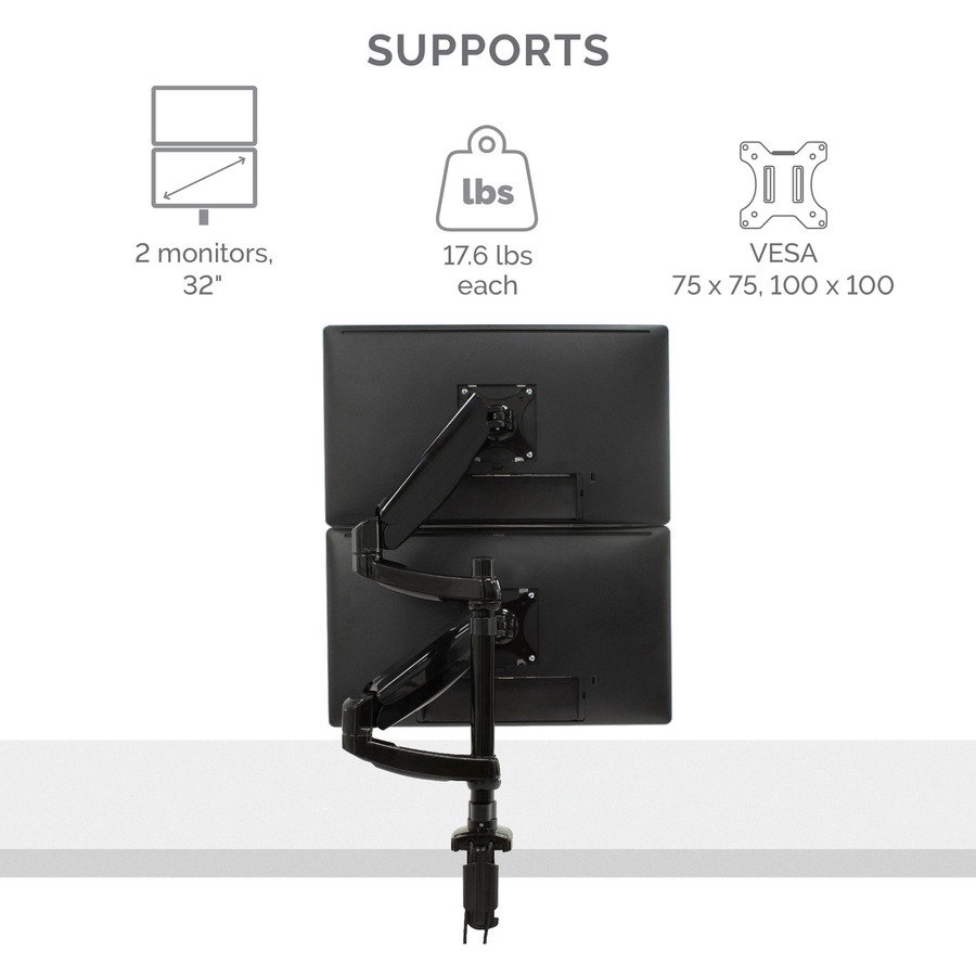 Fellowes Platinum Series Dual Stacking Monitor Arm - 2 Display(s) Supported27" Screen Support - 19.96 kg Load Capacity - 1 Each - Monitor Arms - FEL8043401