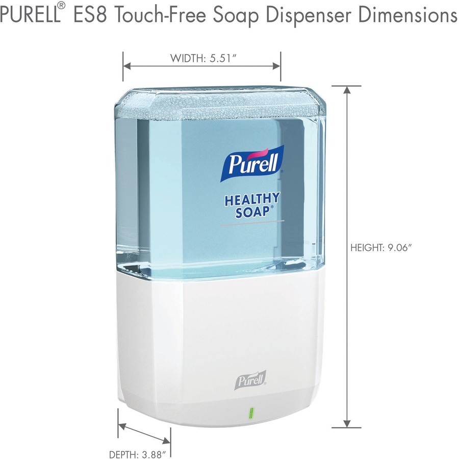 PURELL® ES8 Soap Dispenser - Automatic - 1.20 L Capacity - Touch-free, Refillable, Wall Mountable - White - 1Each - Liquid Soap / Sanitizer Dispensers - GOJ773001