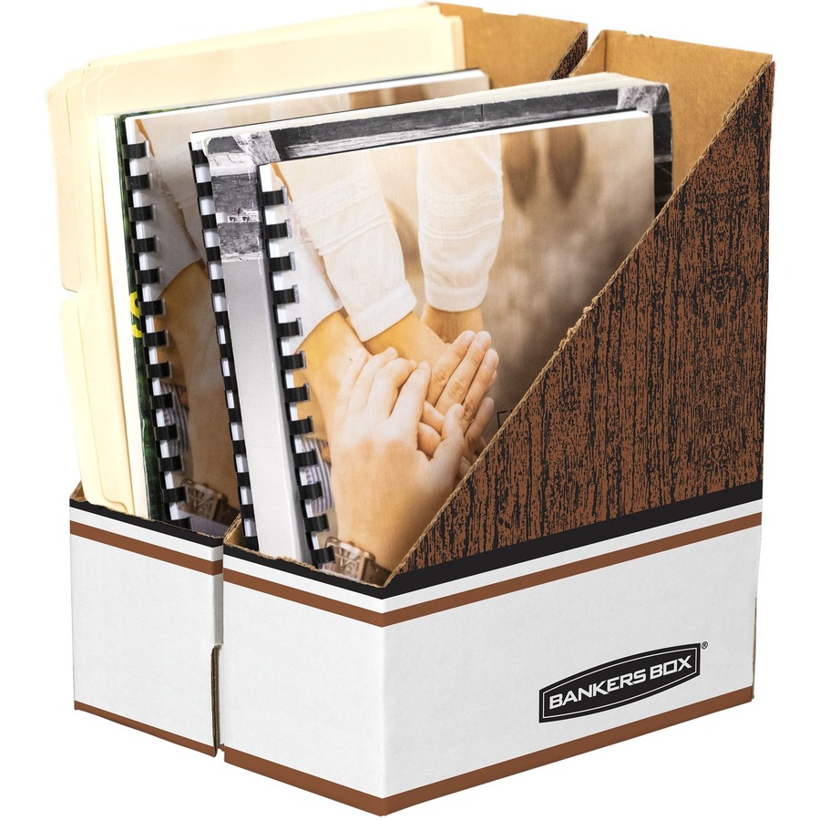 Bankers Box Magazine Files - Letter - Wood Grain, White - Cardboard - 1 Each - Magazine Files - FEL07223
