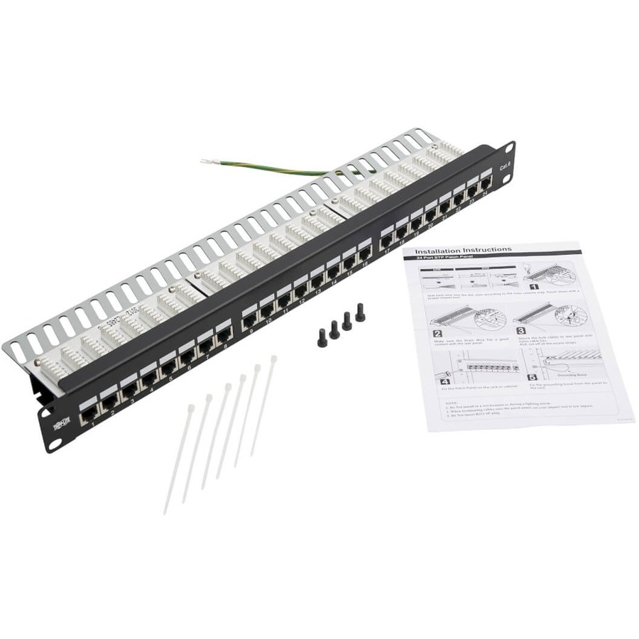 Tripp Lite by Eaton Cat5e/Cat6 24-Port Patch Panel - Shielded Krone IDC 568B RJ45 Ethernet 1U TAA
