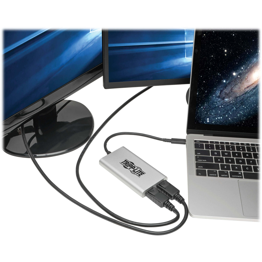 Eaton Tripp Lite Series Dual-Monitor Thunderbolt 3 to DisplayPort Adapter - 4K/5K @ 60 Hz, M/2xF, 4:4:4, Silver