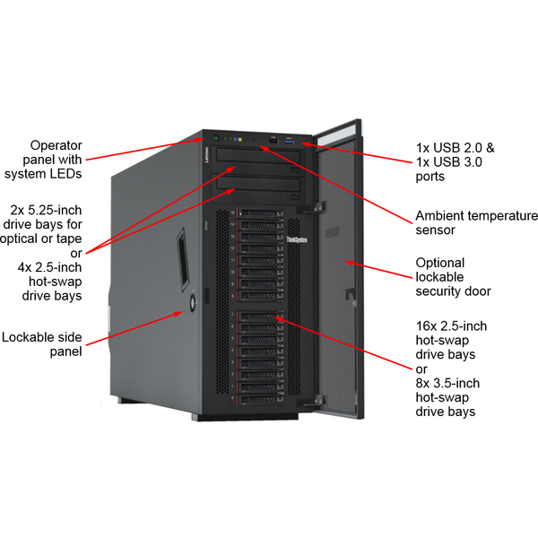 Lenovo ThinkSystem ST550 Xeon Silver 4216 16-Core 2.1GHz 16GB 4U Tower Server - 8x 2.5" Hot-Swap Bays (7X10A0B1NA)