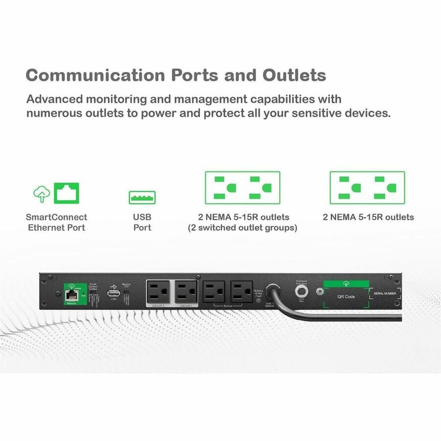 APC Smart-UPS, Line Interactive, 500VA, Lithium-ion, Rackmount 1U, 120V, 4x NEMA 5-15R outlets, SmartConnect Port, Short Depth