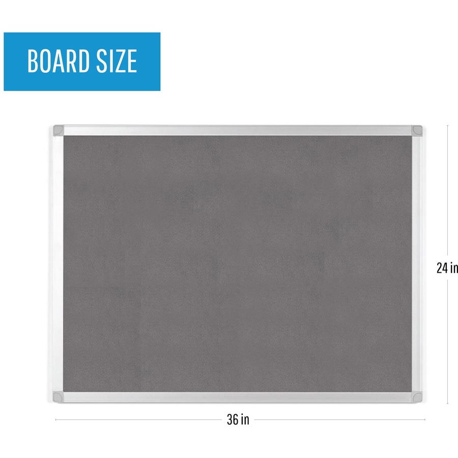 Bi-silque Ayda Fabric 24"W Bulletin Board - Gray Fabric Surface - Robust, Tackable, Sleek Style - 1 Each - 0.5" x 24"