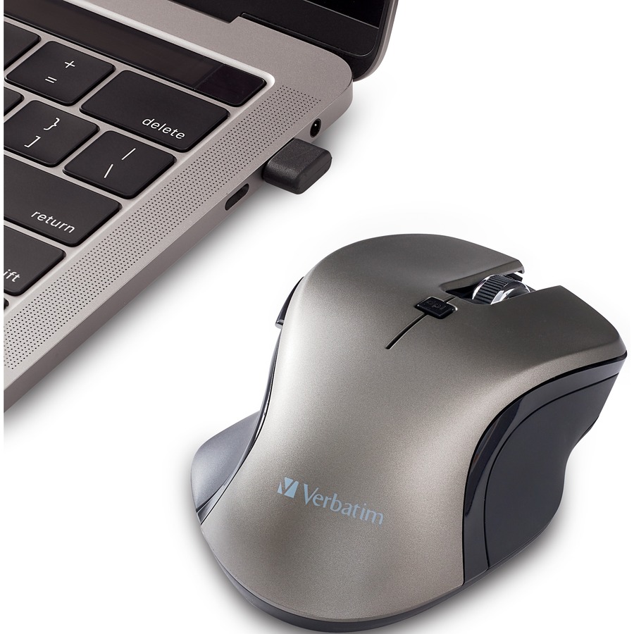 Verbatim USB-C™ Wireless Blue LED Mouse - Graphite - Blue LED/Optical - Wireless - Radio Frequency - 2.40 GHz - Graphite - 1 Pack - USB Type C - 1600 dpi - 6 Button(s) = VER70245