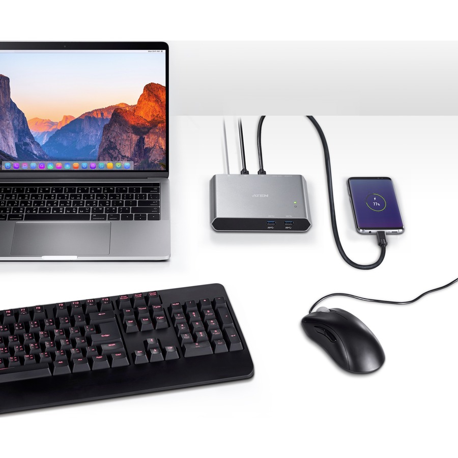Aten 2-Port USB-C Gen 1 Dock KVM Switch with Power Pass-through
