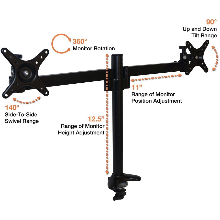 Victor Desk Mount for Monitor, Desk Mount - Black - 2 Display(s) Supported23" Screen Support - 13.61 kg Load Capacity - 1 Each - Monitor Arms - VCTDC002