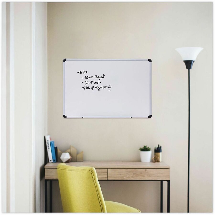 Universal Dry Erase Board - 36" (3 ft) Width x 24" (2 ft) Height - White Melamine Surface - Satin Aluminum Frame - 1 Each