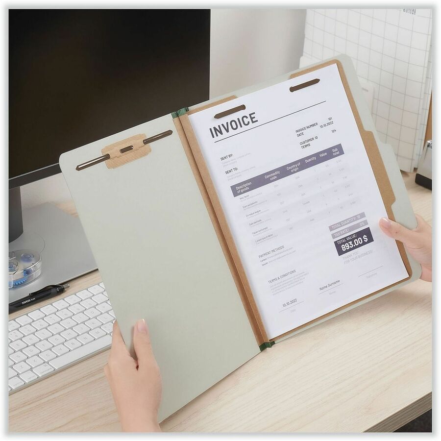 Universal 2/5 Tab Cut Letter Classification Folder - 8 1/2" x 11" - 2" Expansion - 4 Fastener(s) - 2" Fastener Capacity - Top Tab Location - Right of Center Tab Position - 1 Divider(s) - Gray - 10 Box