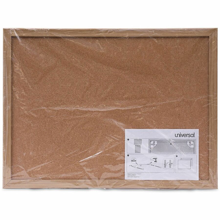 Universal Bulletin Board - 18" Board Height x 24" Board Width - Tan Natural Cork Surface - Self-healing, Corner, Durable - Oak Wood Frame - 1 / Each