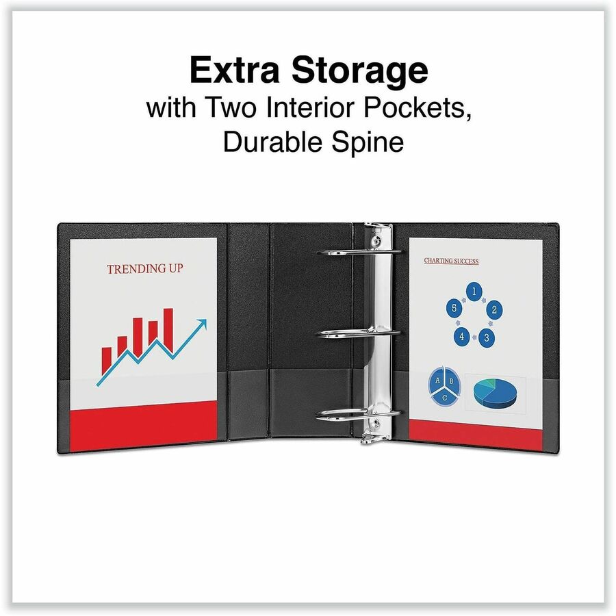 Universal Ring Binder - 5" Binder Capacity - Letter - 8 1/2" x 11" Sheet Size - 950 Sheet Capacity - 3 Ring(s) - Fastener(s): Ring - Pocket(s): 2, Inside Front & Back - Polypropylene - Black - Non-stick - 1 Each