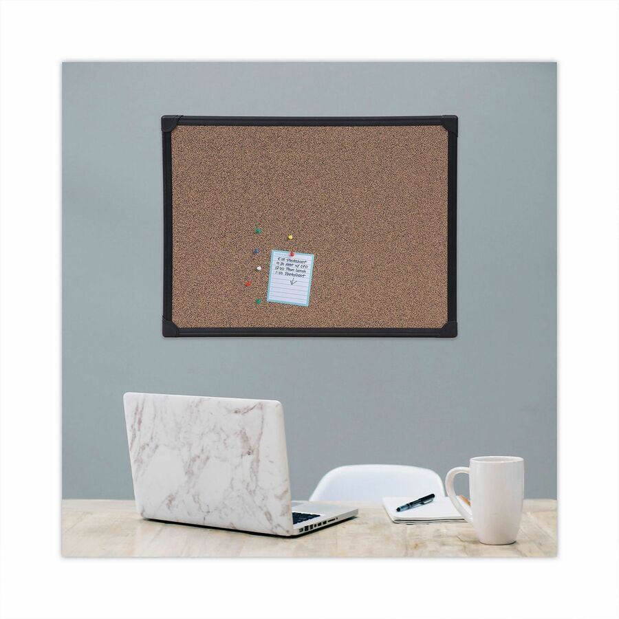 Universal Bulletin Board - 17.71" Board Height x 23.62" Board Width x 0.47" Board Depth - Brown Rubber, Cork Surface - Durable, Sleek Style, Heavy Duty, Sturdy - Black Aluminum Frame - 1 Each