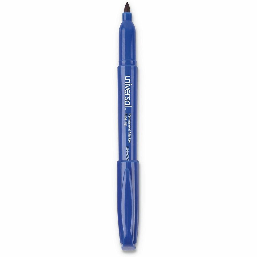 Universal Pen-Style Permanent Marker, Fine Bullet Tip, Blue, Dozen - Fine Bullet Marker Point - Blue Ink - General Purpose - 1 Dozen