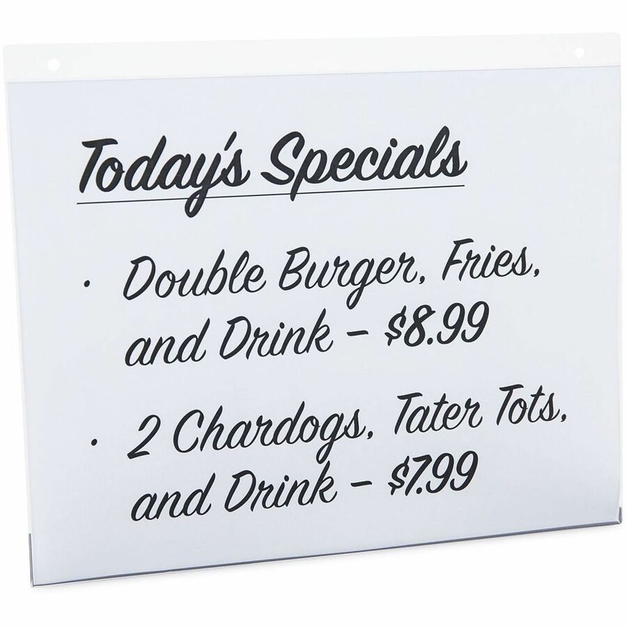 Universal Sign Holder - Rectangular Shape - Wall Mountable - Durable, Top Loading, Pre-drilled - Plastic - Clear - 2 / Pack