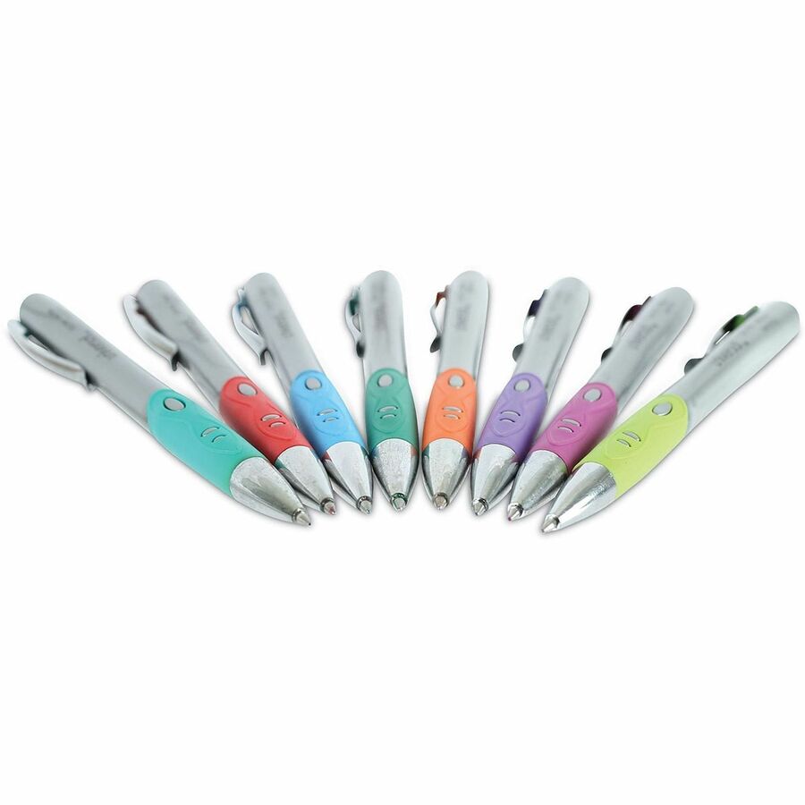Universal Comfort Grip Gel Pen - 0.7 mm Medium Conical Pen Point - Retractable - Assorted Ink - Water Based - Assorted Barrel - 8 / Pack