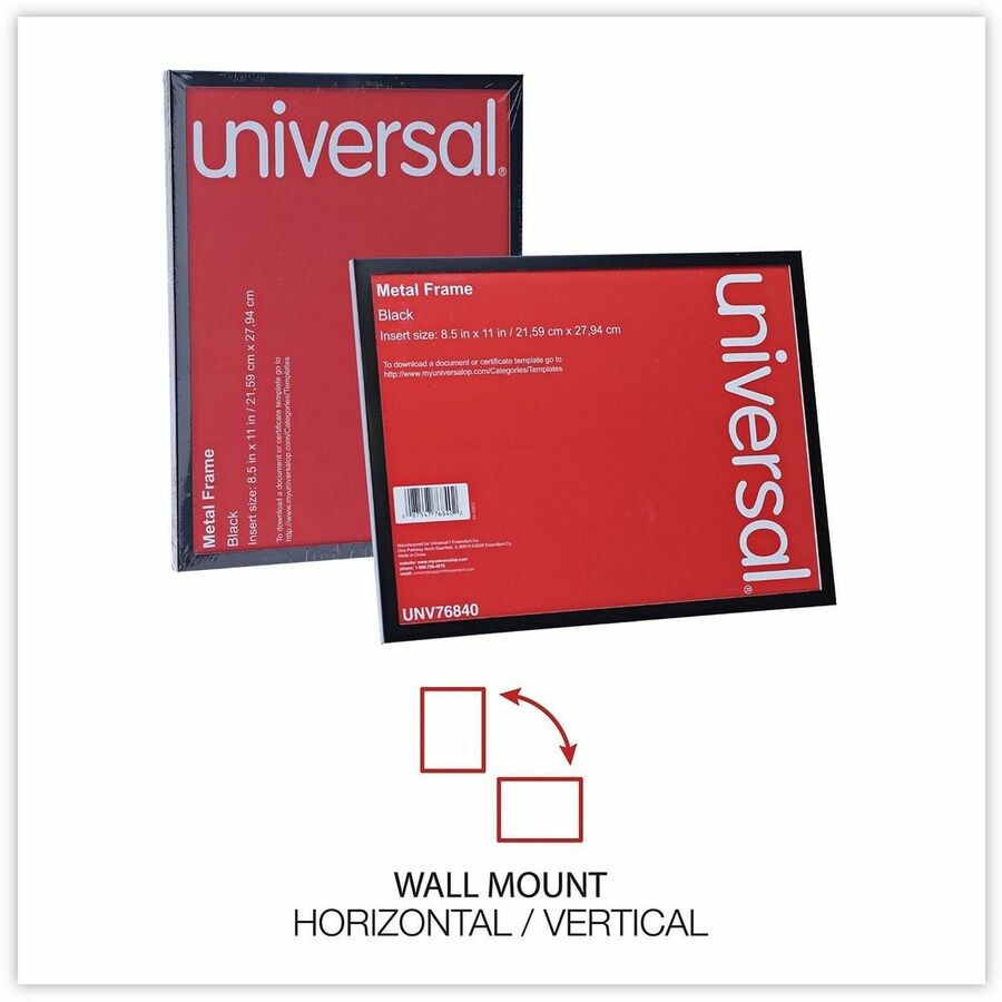 Universal Photo Frame - Holds 8.50" x 11" Insert - Rectangle - Desktop - Horizontal, Vertical - Sturdy, Easel Back - Metal, Aluminum - Black - 1 Each