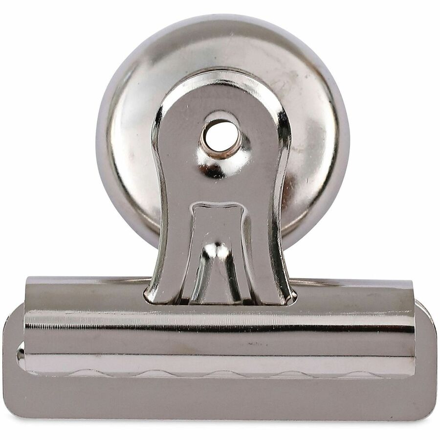 Universal Bulldog Magnetic Clips, Medium, Nickel, 12/Pack - Medium - 2.1" Width - 0.25" Size Capacity - Nickel - Nickel Plated Steel - 12 / Pack