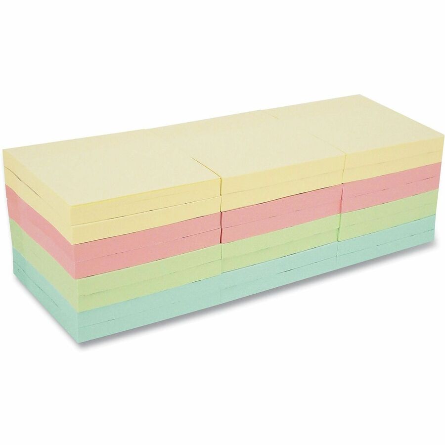 Universal Notepad - 90 Sheets - 3" x 3" Sheet Size - Assorted Pastel Paper - Paper Cover - 24 / Pack