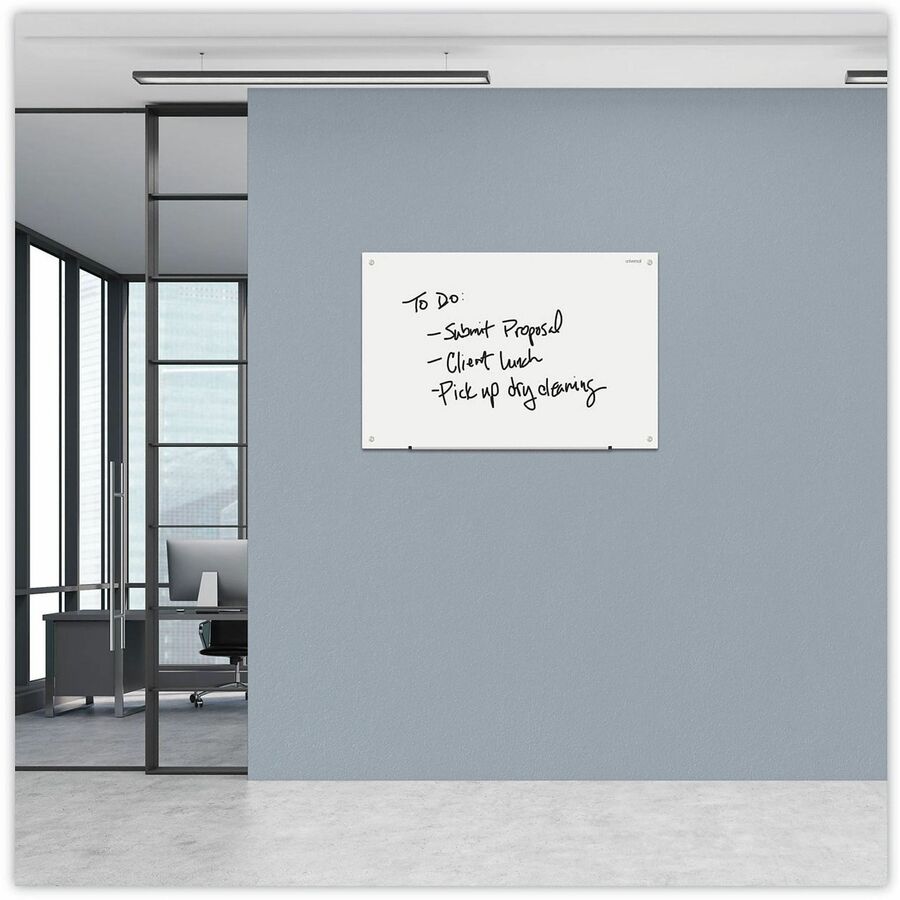 Universal Frameless Glass Marker Board, 36" x 24" , White Surface - 36" (3 ft) Width x 24" (2 ft) Height - White Glass Surface - 1 Each
