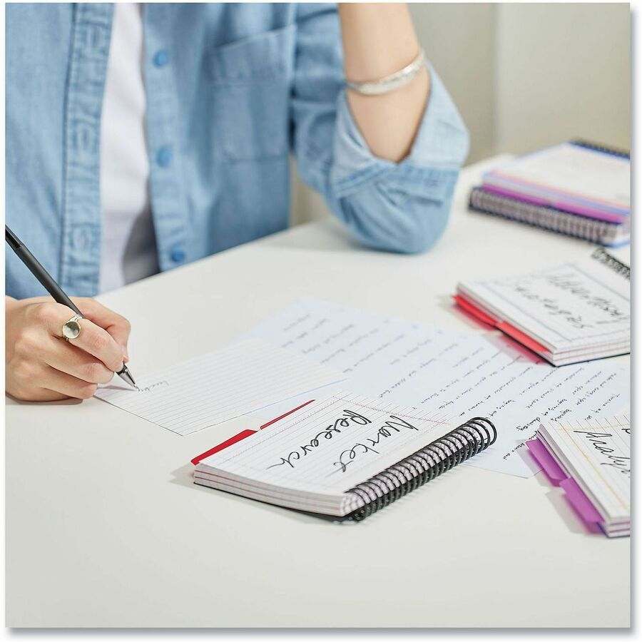 Universal Spiral Bound Index Cards, Ruled, 4 x 6, White, 120/Pack - 4" Width x 6" Length - White Poly Divider - Ruled - 120 / Pack