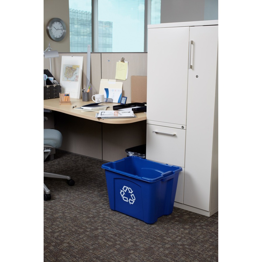 Rubbermaid Commercial Recycling Box 14 Gal Blue - 53 L Capacity - Handle - 14.8" Height x 16" Width x 20.8" Depth - Resin - Blue - 1 Each = RUB110734