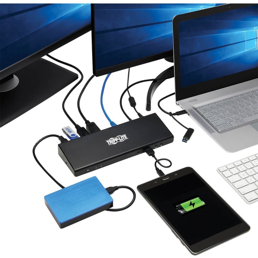 Tripp Lite by Eaton USB-C Dock Dual Display - 5K 60 Hz DP 4K 60 Hz HDMI USB 3.x (5Gbps) USB-A/C Hub GbE 85W PD Charging