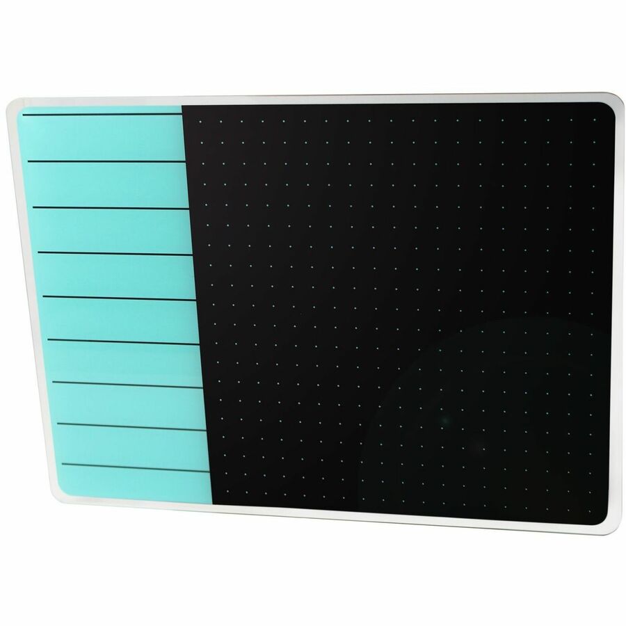 Viztex® Glacier Teal & Black Plan & Grid Glass Dry Erase Board - 17" x 23" - 17" (1.4 ft) Width x 23" (1.9 ft) Height - Tempered Glass Surface - Rectangle - Magnetic - Durable, Smudge Resistant, Magnetic, Frameless, Multi-Grid, Rounded Corner, Ghost R