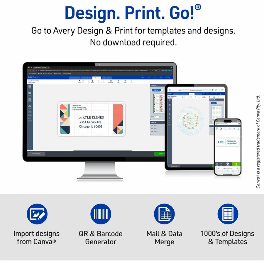 Avery&reg; - Cartes d'affaire carr&eacute;es avec technologie Sure Feed Coupe nette, 2 ½ po x 2 ½ po