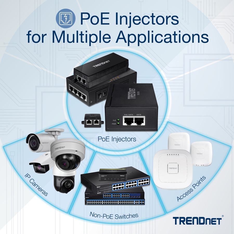 TRENDnet Gigabit PoE++ Injector, Convert A Non-PoE Port to A PoE++ Gigabit Port, PoE (15.4W), PoE+ (30W), Or PoE++ (95W), Up to 100m (328 ft), Integrated Power Supply, Black, TPE-119GI