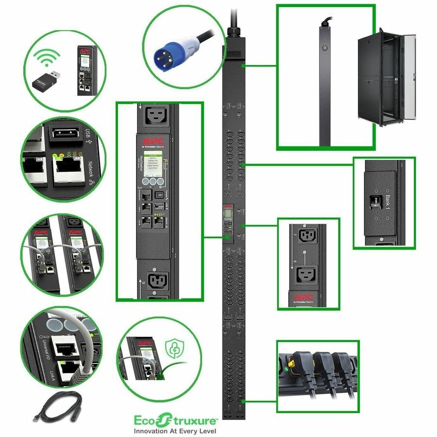 APC NetShelter Switched Rack PDU, 9K series, 0U, 17.3kW, 208V, 42 C13 and C15, 6 C19 and C21 outlets