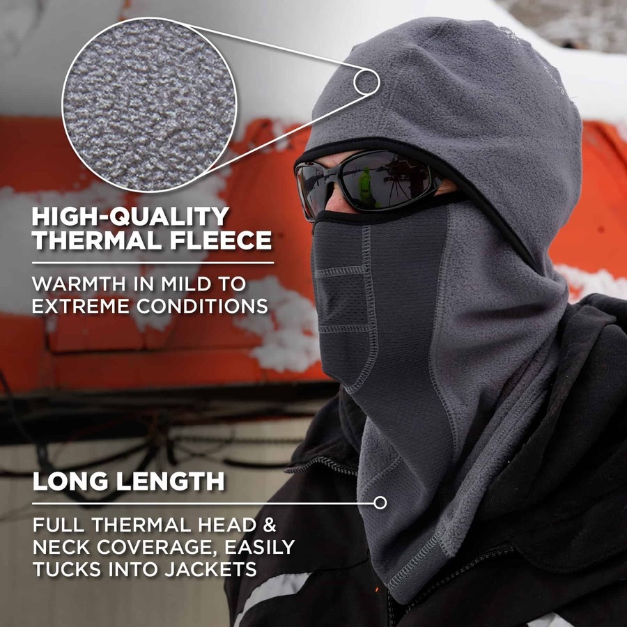 Ergodyne N-Ferno 6823 Balaclava Face Mask - Wind-Proof, Hinged Design - Fabric, Fleece - Gray