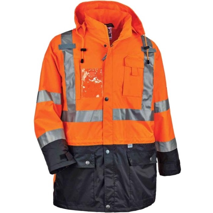 Ergodyne 8388 Type R Class 3/2 Thermal Jacket Kit - 5-Xtra Large Size - Dirt Protection - Zipper Closure - Polyurethane, 300D Oxford Polyester, Thinsulate - Orange - Breathable, Pocket, Front Pocket, Reflective, Mic Tab, Weather Proof, Inset Hood, Cell Ph