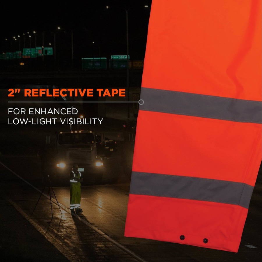 GloWear 8916 Lightweight Hi-Vis Rain Pants - Class E - For Rain Protection - Extra Large (XL) Size - Orange - Polyurethane, 150D Oxford Polyester