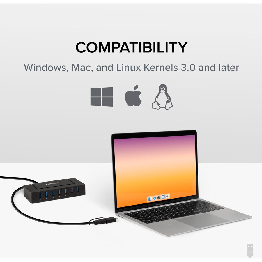 7 Port USB Charging Hub for Laptops with USB-C or USB 3.0