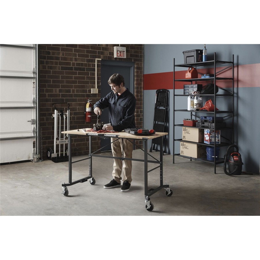 Cosco Smartfold Portable Work Desk Table - Four Leg Base - 4 Legs - 400 lb Capacity x 14.50" Table Top Width x 25.51" Table Top Depth - 55.25" Height - Gray - Steel - Hardwood Top Material - 1 Each