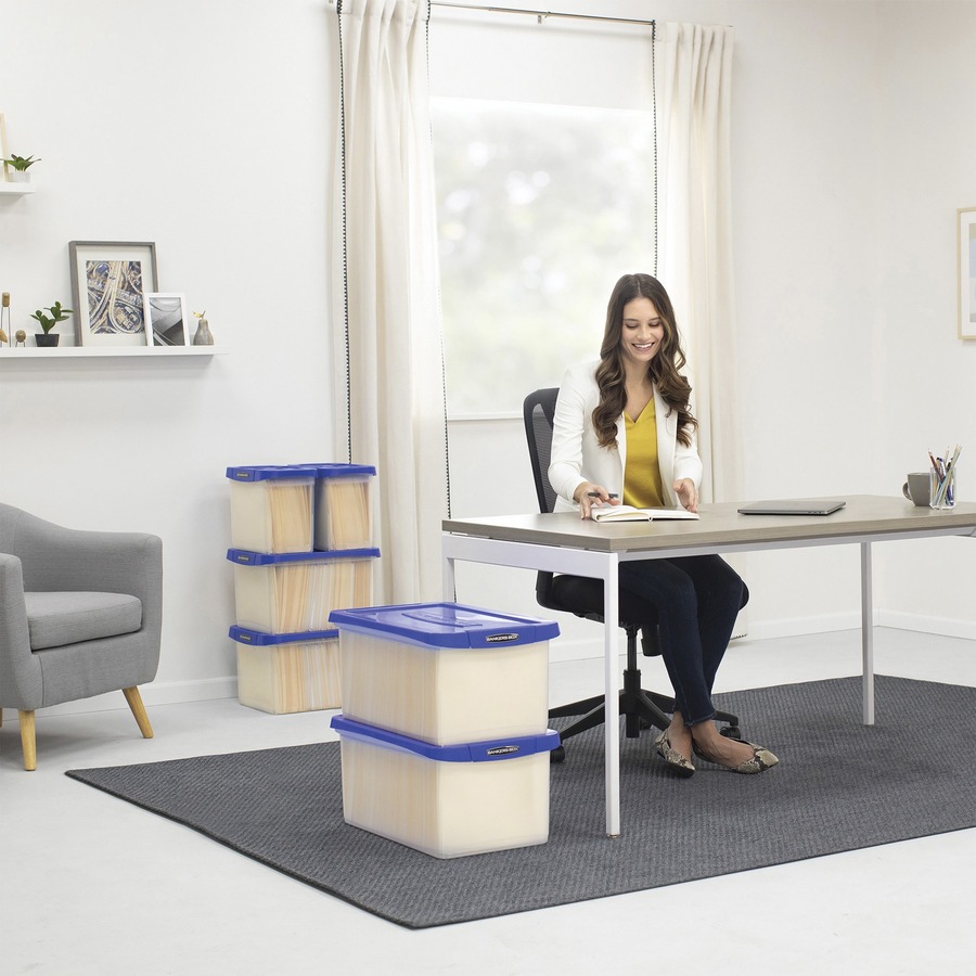 Bankers Box Heavy-Duty File Box - External Dimensions: 14.2" Width x 22.4" Depth x 10.6" Height - Media Size Supported: Letter 8.50" x 11" - Lid Lock Closure - Stackable - Plastic, Polypropylene - Clear, Blue - For File, Document, Storage - 1 Each - TAA C