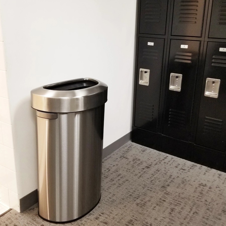 HLS Commercial Semi-Round Open Top Trash Can - 23 gal Capacity - Half-round  - Fingerprint Proof, Smudge Resistant, Durable, Handle - 33 Height x 12.4  Width x 19.8 Depth - Stainless Steel - Silver - 1 Each