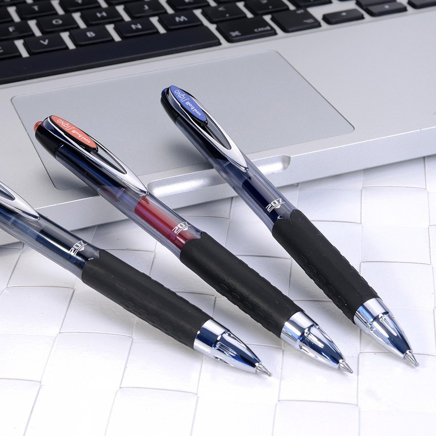 uniball™ 207 Gel Pen - Medium Pen Point - 0.7 mm Pen Point Size - Conical Pen Point Style - Refillable - Retractable - Black Gel-based Ink - Translucent Black Plastic Barrel - Tungsten Carbide Tip - 8 / Pack