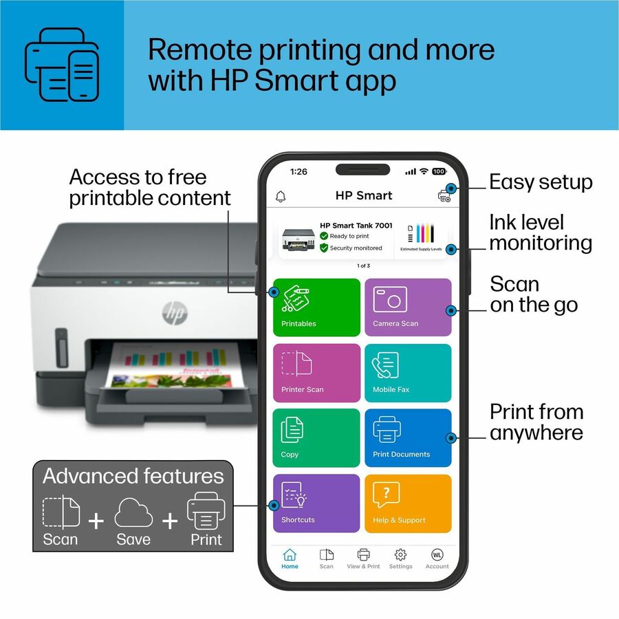 HP Smart Tank 7001 28B49A#B1H Wireless Color Inkjet All-In-One Printer